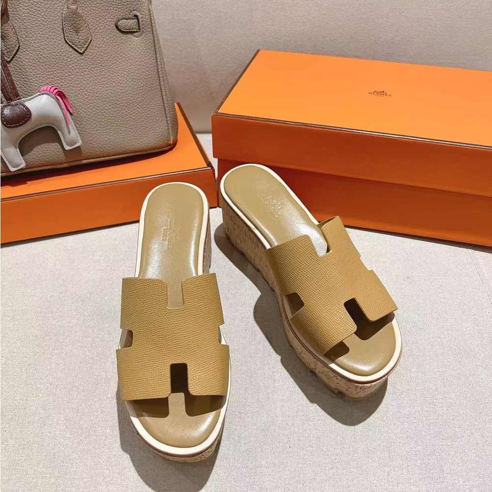 Hermes Women's Tan Wedge Sandals - Picture 3 of 8